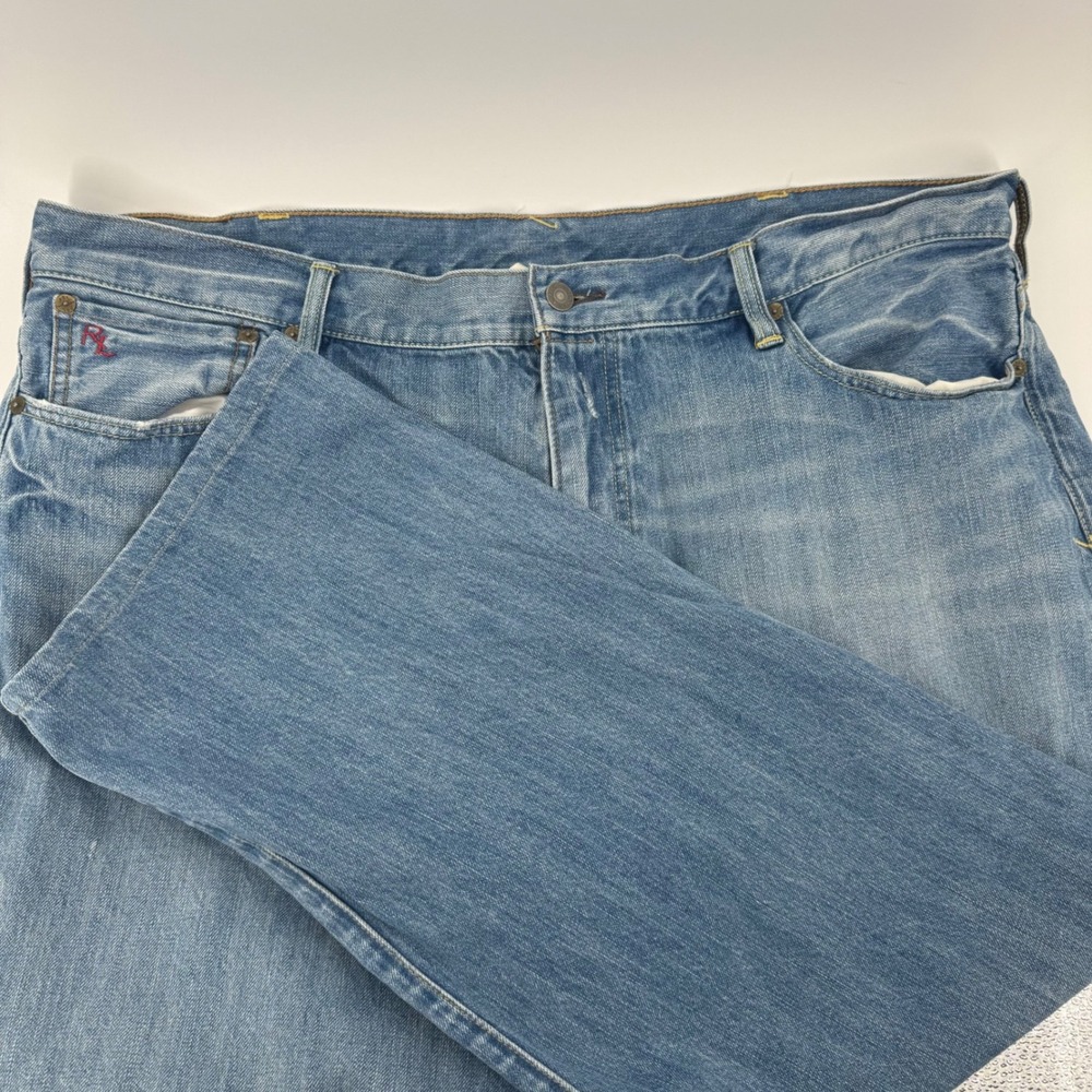 Polo Ralph Lauren Men Straight Leg Light Wash Blue Denim Jeans 42x26 100% Cotton